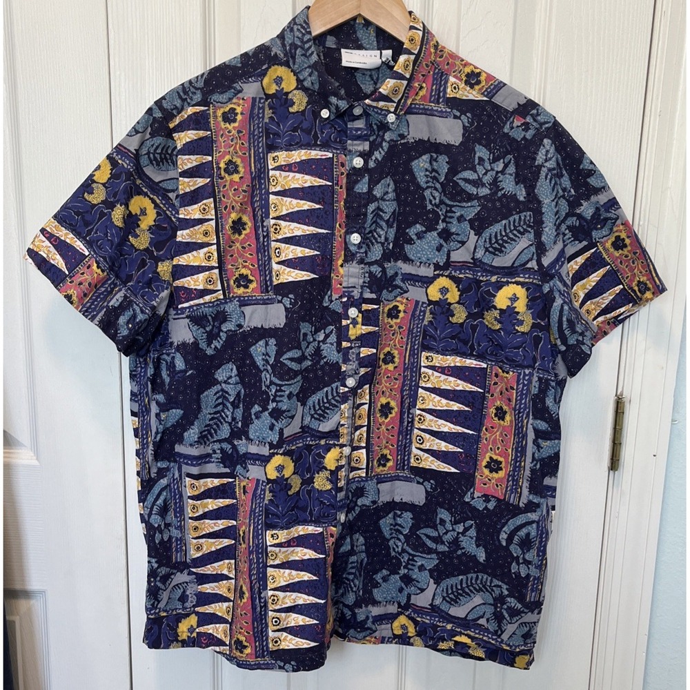 Asos Design Relaxed Shirt Mens L Multi Colored Hawaiian Inspired Print Button Up